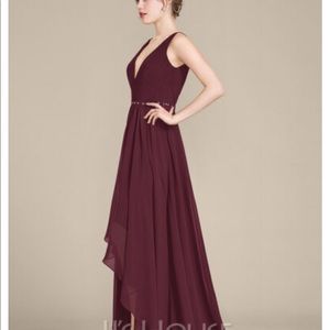 A-Line V-neck Asymmetrical Chiffon Bridesmaid Dress With Ruffle Beading Sequins